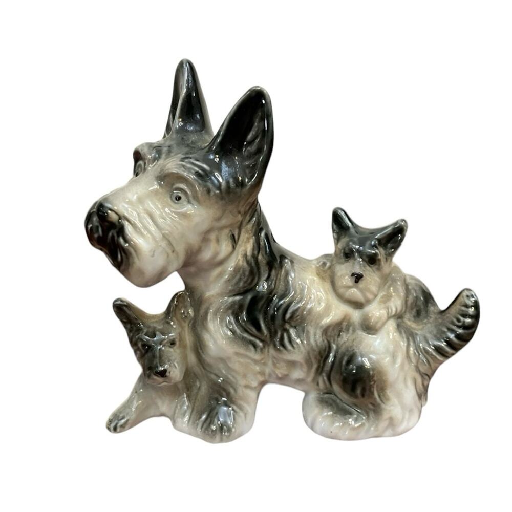 Vintage Porcelain Scottish Terrier Dog Puppies Japan Figurine
